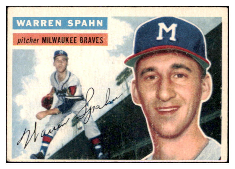 1956 Topps Baseball #010 Warren Spahn Braves EX White 455511