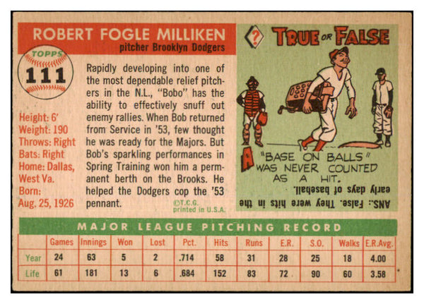 1955 Topps Baseball #111 Bob Milliken Dodgers EX-MT 455573