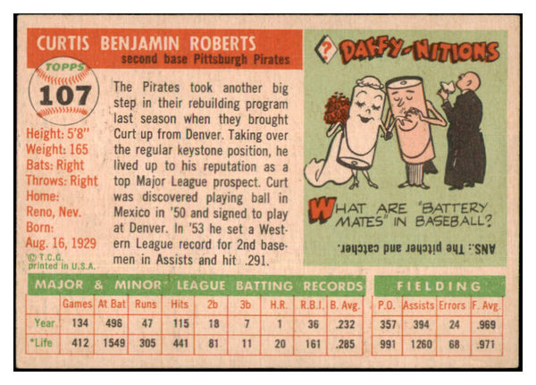 1955 Topps Baseball #107 Curt Roberts Pirates EX-MT 455574