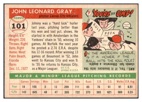 1955 Topps Baseball #101 Johnny Gray A's EX-MT 455578