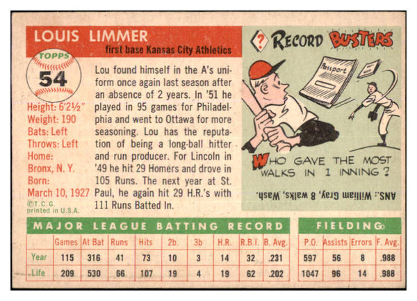 1955 Topps Baseball #054 Lou Limmer A's EX-MT 455611
