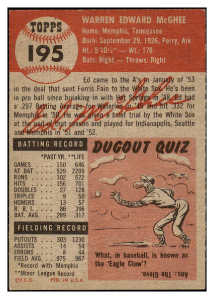 1953 Topps Baseball #195 Ed McGhee A�S EX-MT 455654