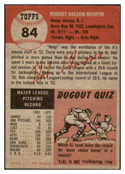 1953 Topps Baseball #084 Bob Hooper Indians EX-MT 455695