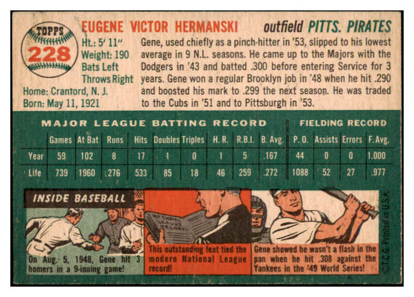 1954 Topps Baseball #228 Gene Hermanski Pirates EX-MT 455744