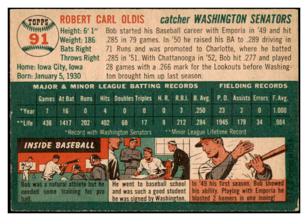1954 Topps Baseball #091 Bob Oldis Senators EX-MT 455987