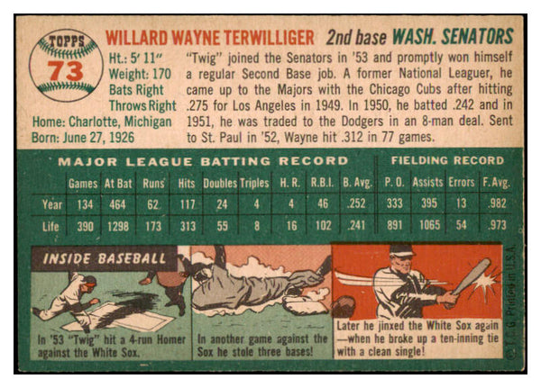 1954 Topps Baseball #073 Wayne Terwilliger Senators NR-MT 456014