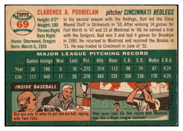 1954 Topps Baseball #069 Bud Podbielan Reds EX-MT 456018