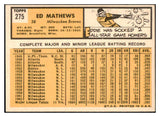 1963 Topps Baseball #275 Eddie Mathews Braves EX-MT/NR-MT 456209