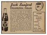 1958 Hires #039 Jack Sanford Phillies EX-MT No Tab 456580