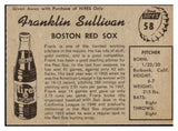 1958 Hires #058 Frank Sullivan Red Sox EX-MT No Tab 456584