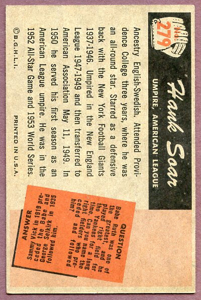 1955 Bowman Baseball #279 Hank Soar Umpire NR-MT 457152