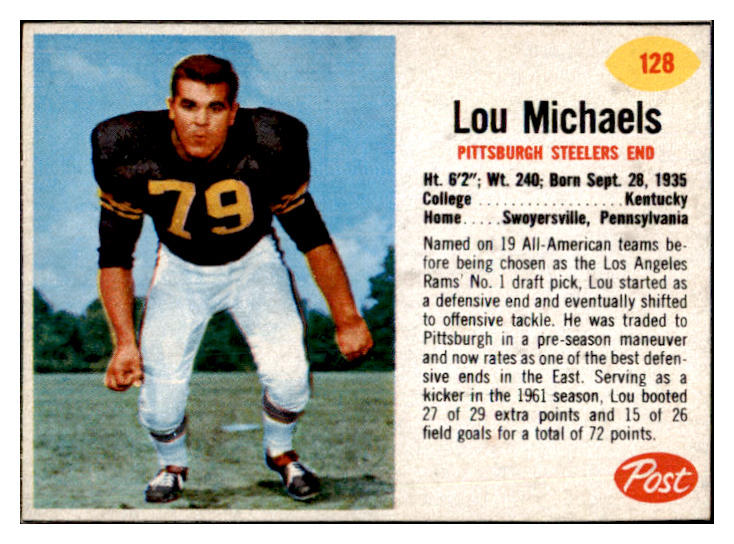 1962 Post Football #128 Lou Michaels Steelers NR-MT 457926