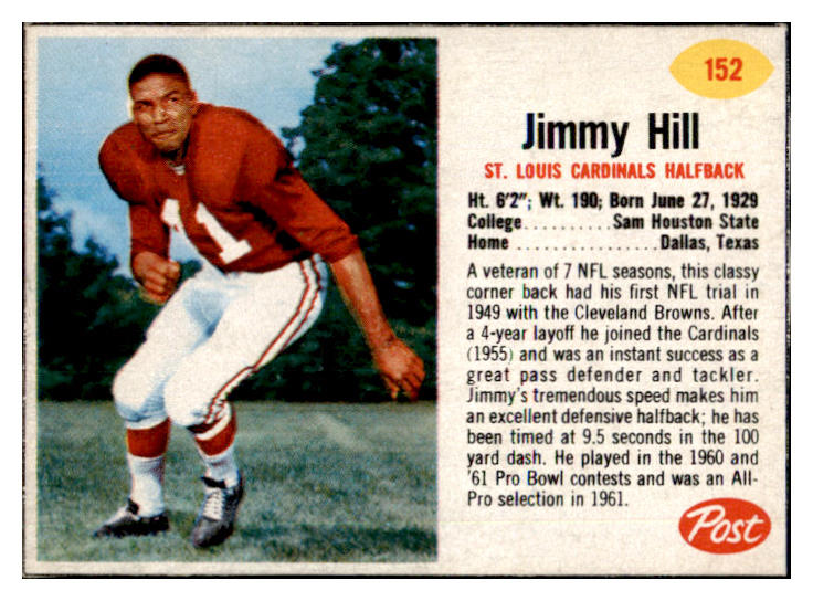 1962 Post Football #152 Jimmy Hill Cardinals NR-MT 457937
