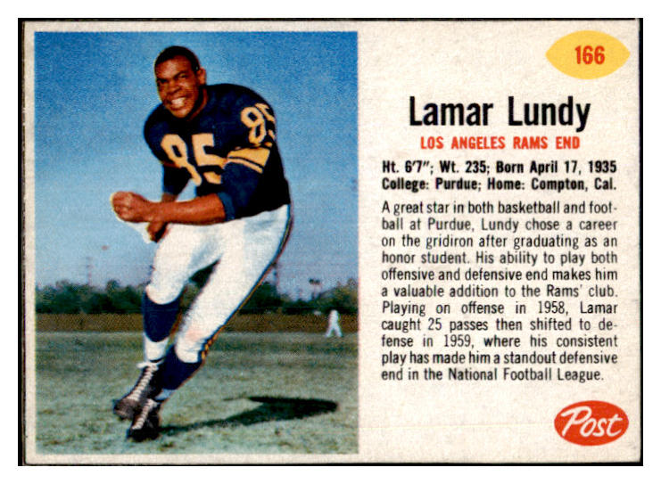 1962 Post Football #166 Lamar Lundy Rams NR-MT 457943