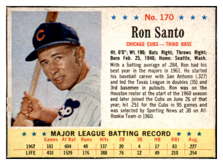 1963 Post Baseball #170 Ron Santo Cubs VG-EX 457967