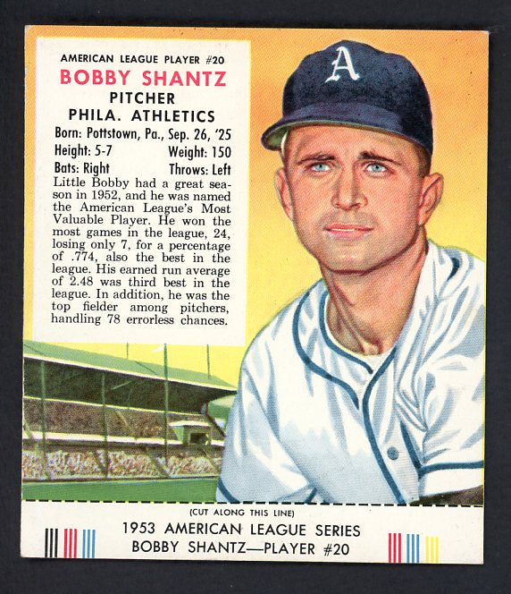 1953 Red Man #020AL Bobby Shantz A's EX-MT w/Tab 459985