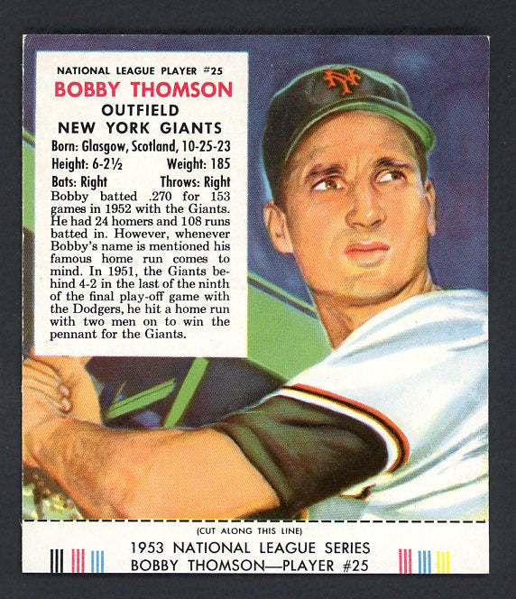1953 Red Man #025NL Bobby Thomson Giants EX+/EX-MT w/Tab 459986