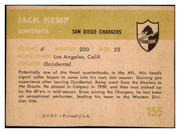 1961 Fleer Football #155 Jack Kemp Chargers EX-MT 460233