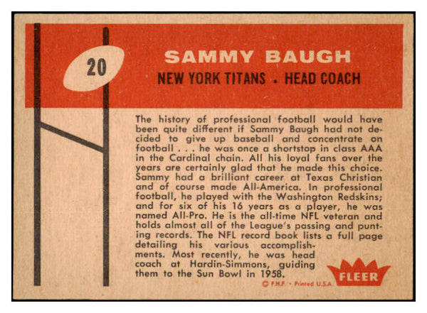 1960 Fleer Football #020 Sammy Baugh Titans NR-MT 460245