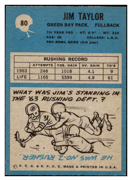 1964 Philadelphia Football #080 Jim Taylor Packers NR-MT 460255