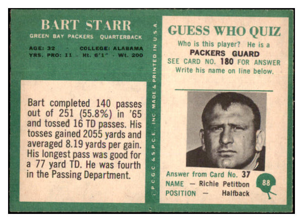1966 Philadelphia Football #088 Bart Starr Packers EX-MT 460260