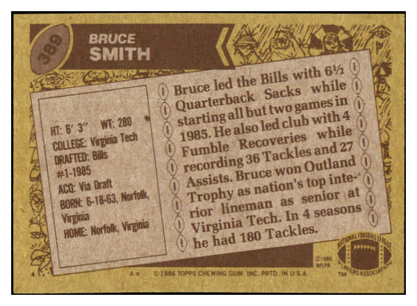 1986 Topps Football #389 Bruce Smith Bills NR-MT 460426