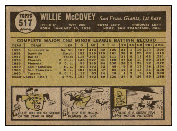 1961 Topps Baseball #517 Willie McCovey Giants Good 460728